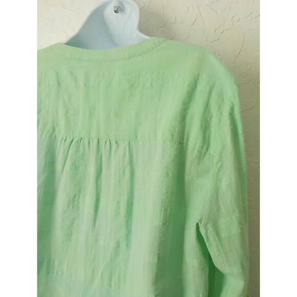 JM Collection Women XL Light Green Tunic Button Up Top Blouse 100% Cotton V-Neck - Picture 8 of 12
